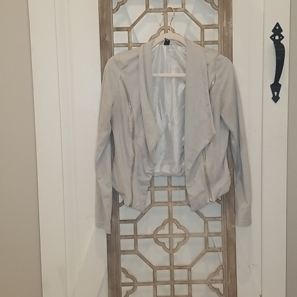 Grey blazer w/ gold zippers